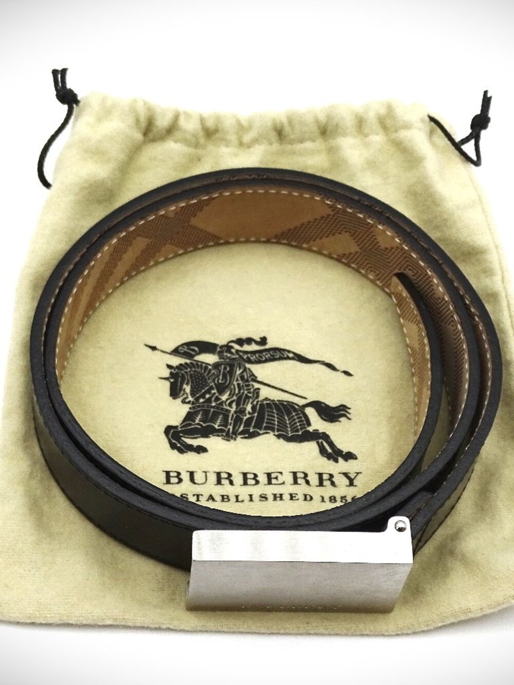 BURBERRY Genuine Black Color Leather Silver Tone Buckle Belt Size 30/75
